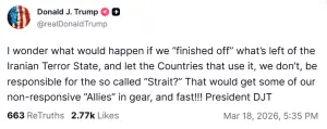 Trump floats &lsquo;finishing off&rsquo; Iranian state