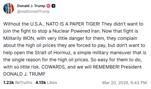 Trump calls Nato allies &lsquo;cowards&rsquo; over reluctance to join Iran war