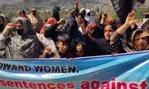 Women protest sentencing of Kashmiri activists in Muzaffarabad