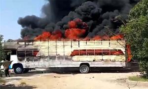 70 bikes destroyed as carrier truck catches fire