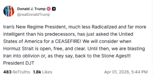 Trump claims Iran has asked for a ceasefire, says US will only consider if Hormuz Strait opens