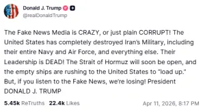 Trump insists Strait of Hormuz will open soon, repeats claim that Iran&rsquo;s military &lsquo;destroyed&rsquo;