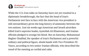 Iran&rsquo;s Ghalibaf, US VP Vance shake hands at &lsquo;Islamabad Talks&rsquo;: NYT