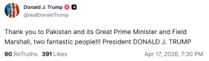 Trump thanks &lsquo;fantastic people&rsquo; PM Shehbaz, CDF Munir