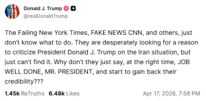 Trump hits out at US media outlets, calls for praise on Iran