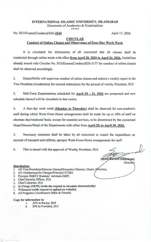 Islamabad university to move classes online from April 20-24 ahead of expected US-Iran talks