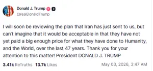 Trump says will soon review new Iran proposal, but not likely to accept