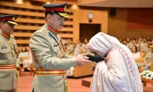 Chief of Defence Forces and Chief of the Army Staff Field Marshal Asim Munir at the investiture ceremony held at the General Headquarters (GHQ) in Rawalpindi on May 21. — Photo via ISPR