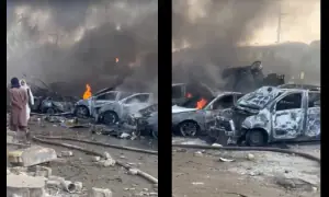 A collage of screengrabs from a video following a blast near Chaman Phatak in Quetta on May 24, 2026. โ screengrab from video via Abdullah Zehri