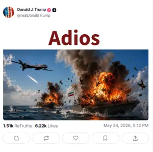 Trump posts AI-generated image of destroyed Iranian vessels, captioned 'Adios'