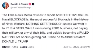 Trump claims Iran becoming 'failed nation' because of US blockade