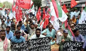Karachi Water and Sewerage Corporation workers stage protest to demand approval of charter of demands