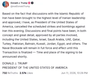 Trump cancels planned strikes on Iran, says final points approved by 'all parties involved'