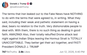 Trump rejects Iranian reports on US deal, says they have no relation to terms agreed upon