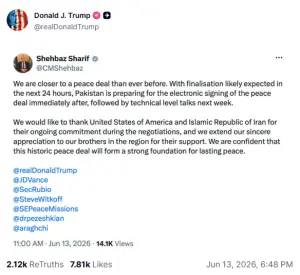 Trump shares PM Shehbaz's tweet on a finalised Iran deal