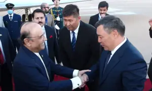 President Zardari arrives in Kyrgyzstan for 4-day official visit