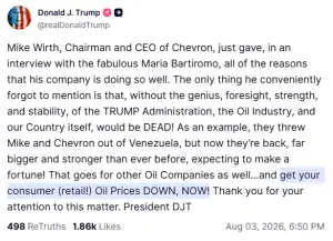 Trump tells oil companies to slash consumer oil prices