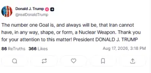 Trump says Iran cannot 'in any way, shape or form' have a nuclear weapon