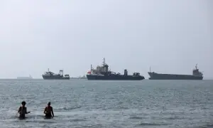 PHOTO: Ships transit the Strait of Hormuz, as seen from Bandar Abbas