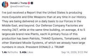 Trump says weapons being delivered to US forces in the Middle East 'daily'