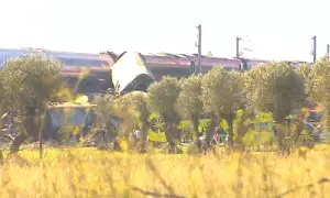Emergency services work at the crash site after two high-speed trains collided, in Urda, Spain, on Oct 28, 2026, in this screengrab taken from a video. — FORTA/Handout via Reuters